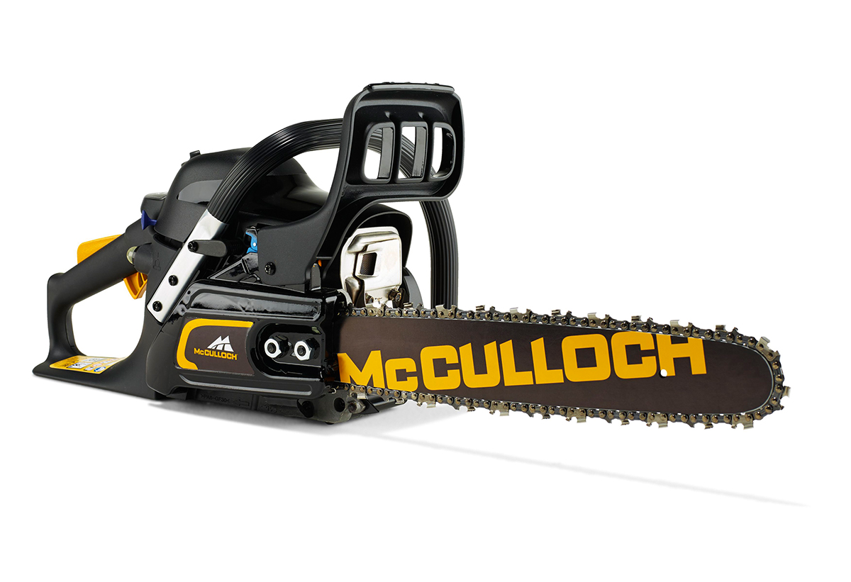 Απεικονίζεται γωνιακή λήψη του αλυσοπρίονου.